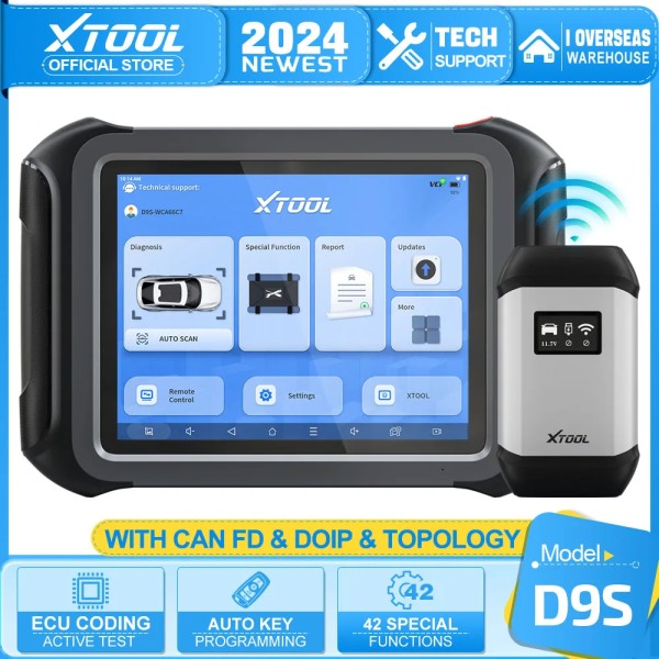 XTOOL D9 D9S Full System Car Diagnostic Tool Bi-Directional Control ECU Coding 42+ Resets Key Programming DOIP CANFD Topology
